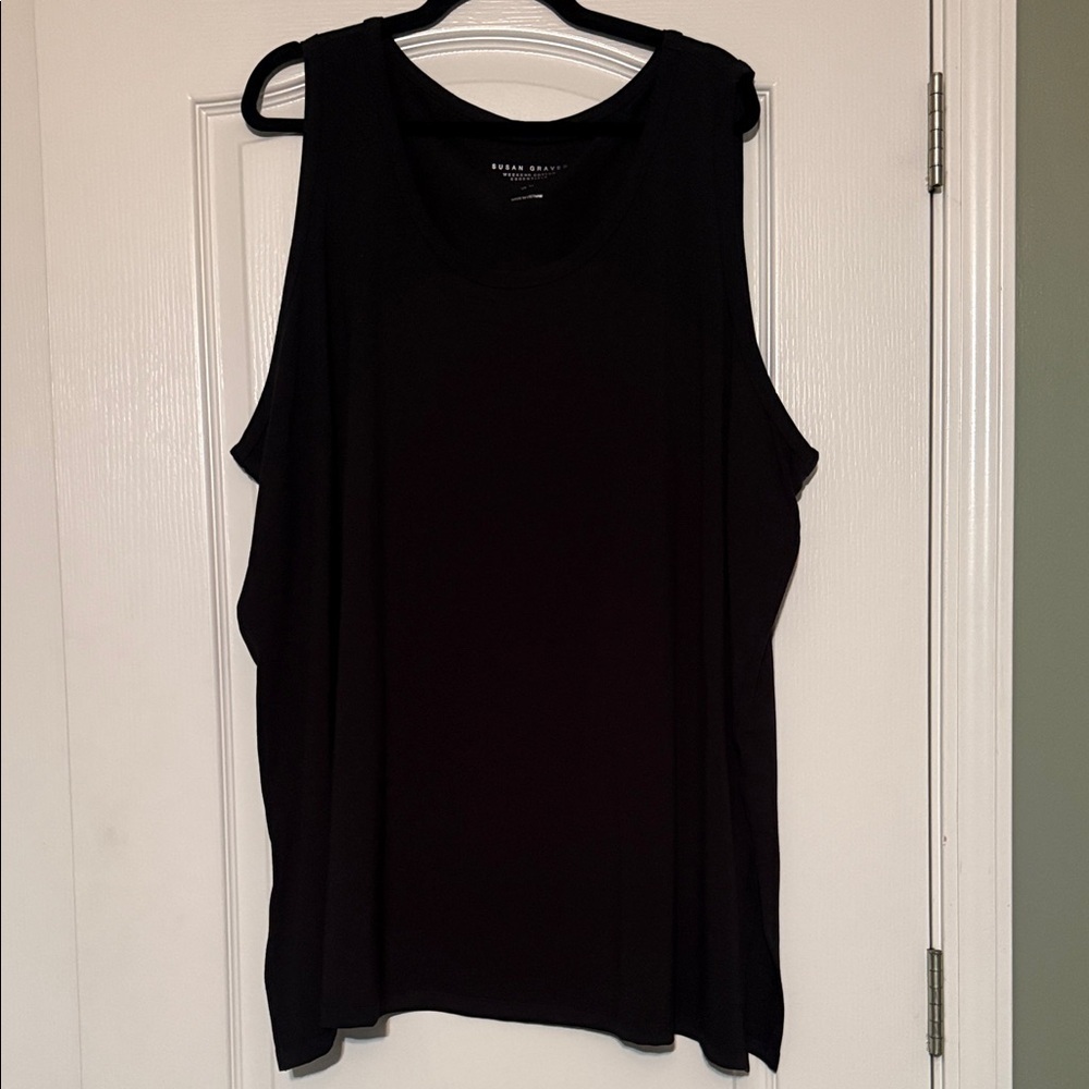 Susan Graver Black Tank Top - Sleeveless Scoop Neck Size 4X
